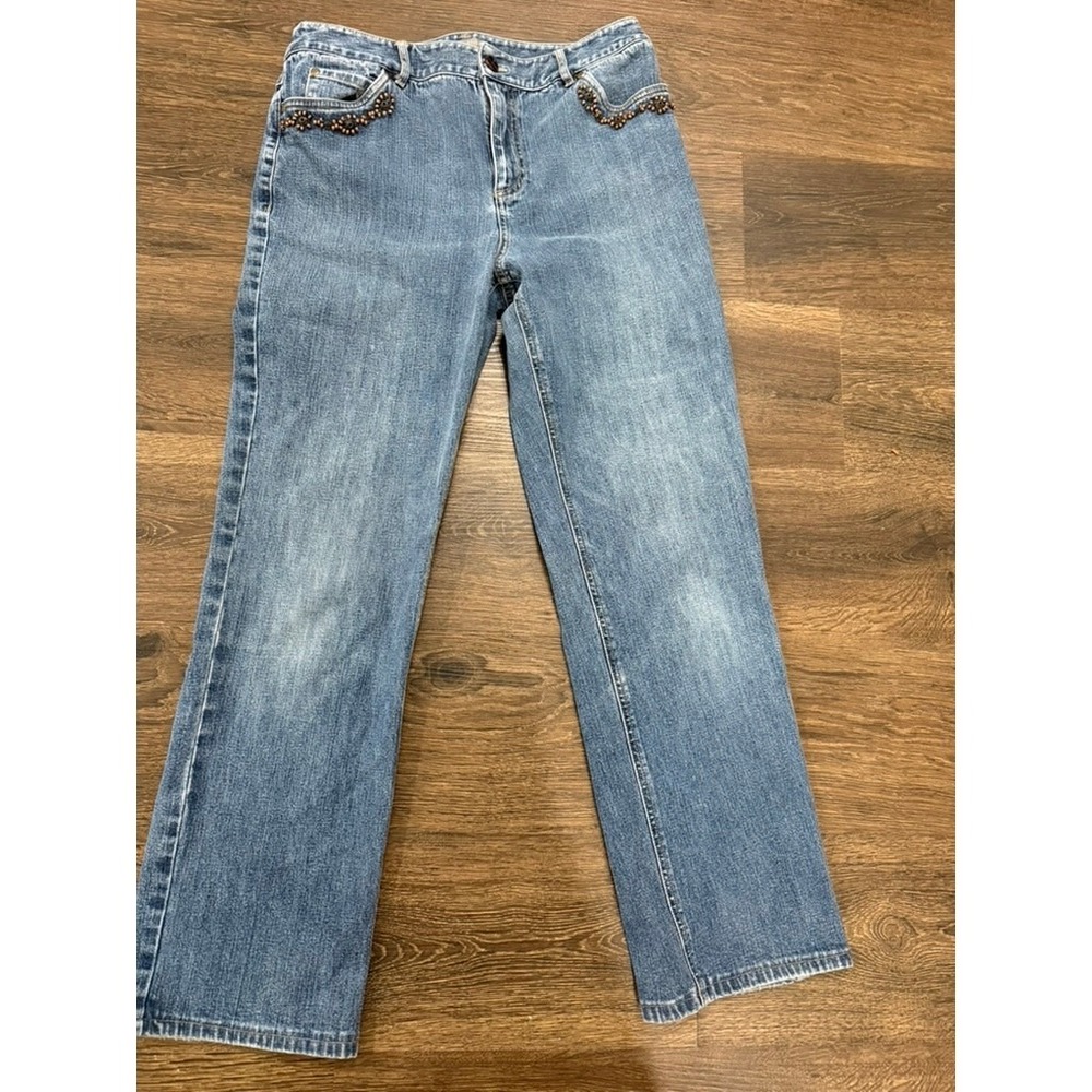 Kate Hill Equal Women's Y2K Jeans Size 6 Blue Embellished Studded Straight Leg